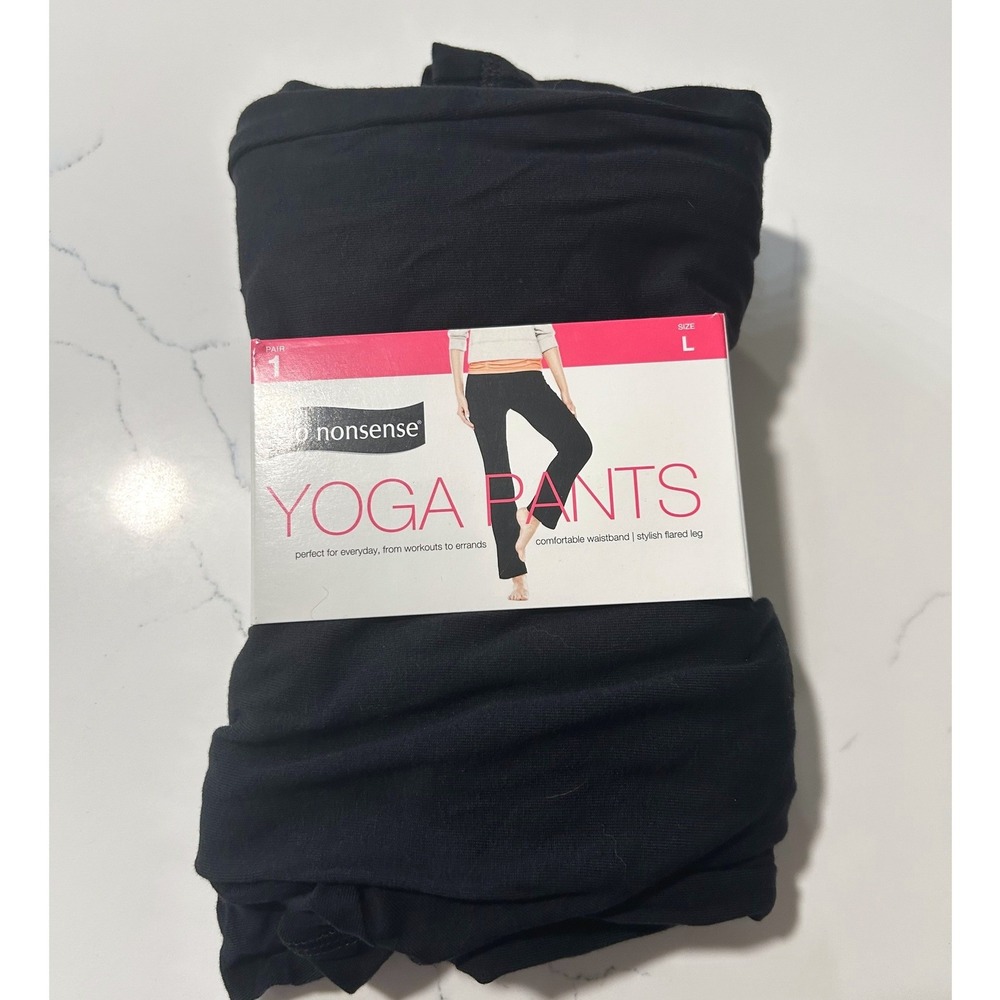 NEW No Nonsense Women Black Yoga Pants Flared Leg Large Athleisure Loungewear